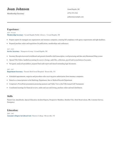 Membership Secretary Resume