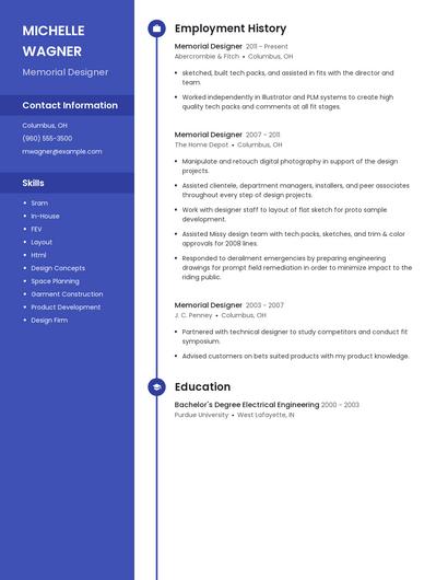Memorial Designer Resume