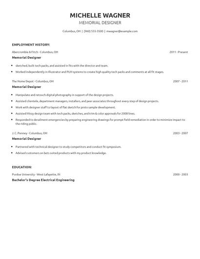 Memorial Designer Resume