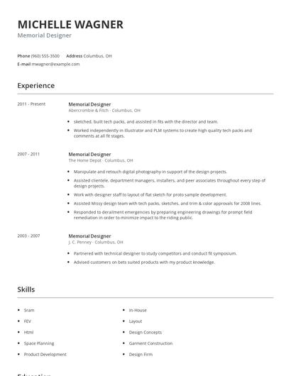 Memorial Designer Resume