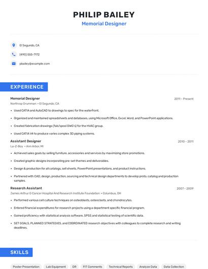Memorial Designer Resume