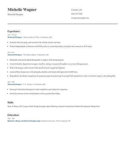 Memorial Designer Resume