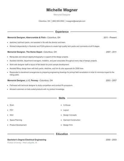 Memorial Designer Resume