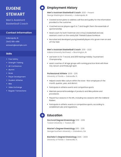 Men's Assistant Basketball Coach Resume