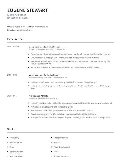 Men's Assistant Basketball Coach Resume