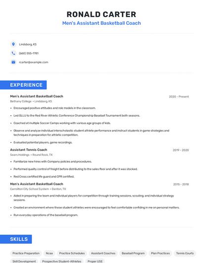 Men's Assistant Basketball Coach Resume