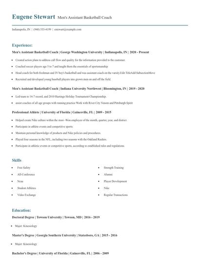 Men's Assistant Basketball Coach Resume