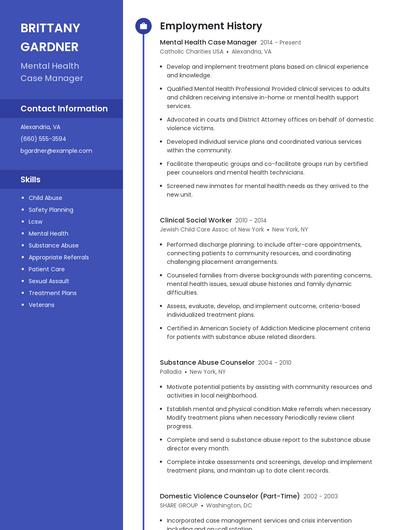 Mental Health Case Manager Resume
