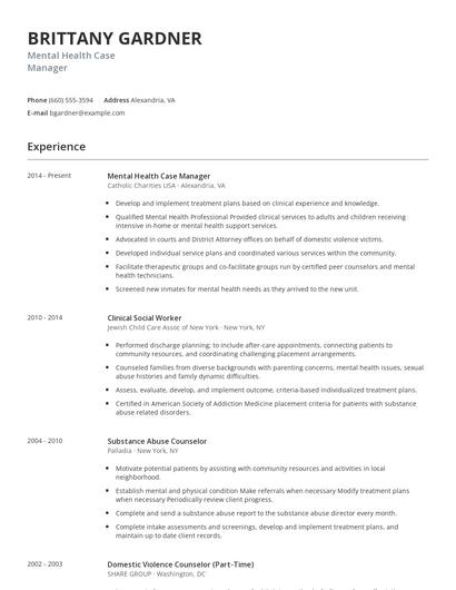 Mental Health Case Manager Resume