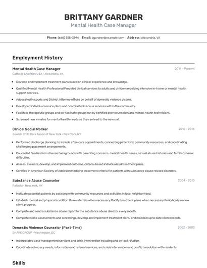 Mental Health Case Manager Resume