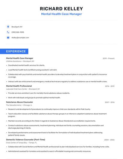 Mental Health Case Manager Resume