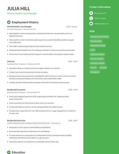 Mental Health Case Manager Resume