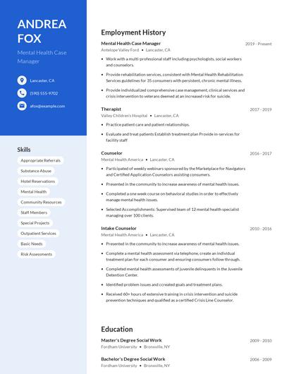 Mental Health Case Manager Resume