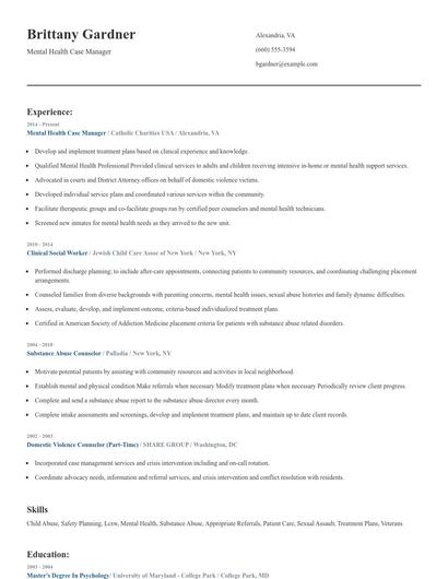 Mental Health Case Manager Resume