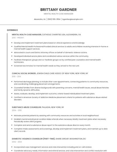 Mental Health Case Manager Resume