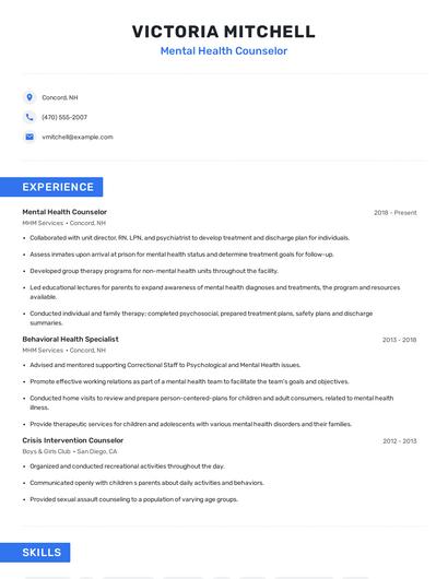 Mental Health Counselor Resume