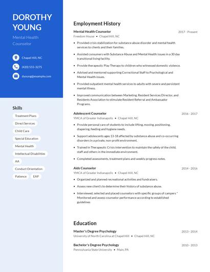 Mental Health Counselor Resume