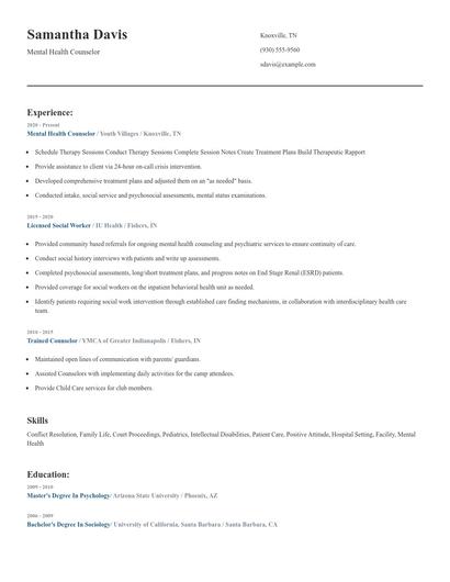 Mental Health Counselor Resume