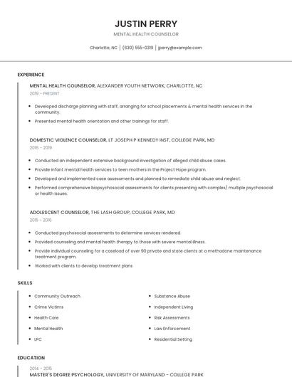 Mental Health Counselor Resume