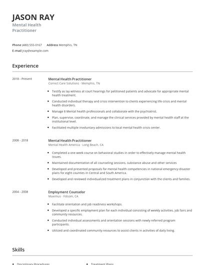 Mental Health Practitioner Resume