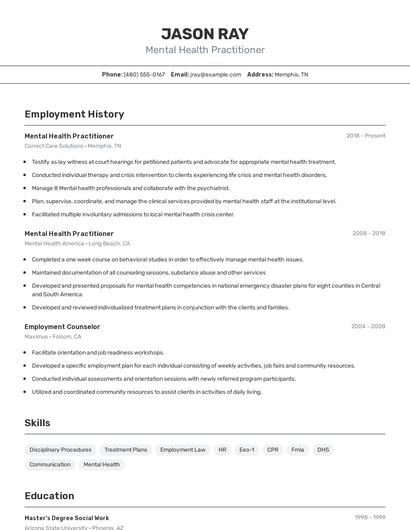 Mental Health Practitioner Resume