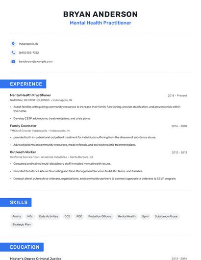 Mental Health Practitioner Resume