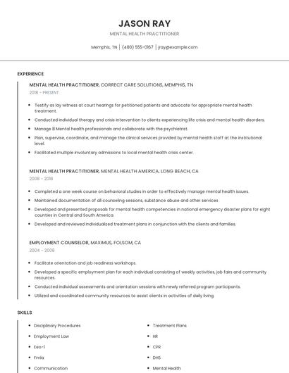 Mental Health Practitioner Resume