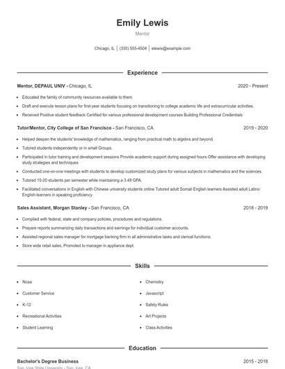 Mentor Resume
