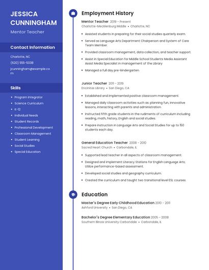Mentor Teacher Resume