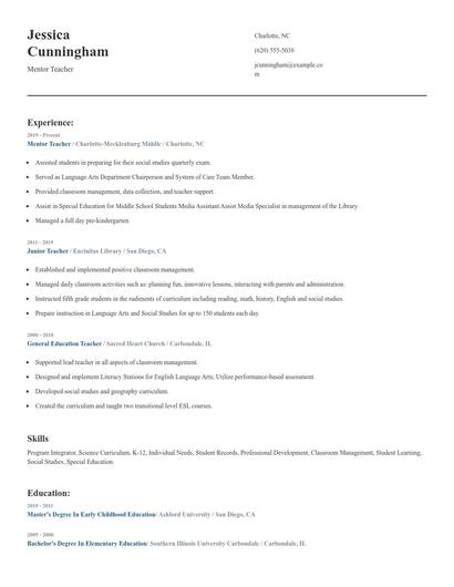 Mentor Teacher Resume