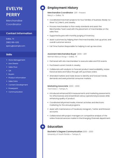 Merchandise Coordinator Resume