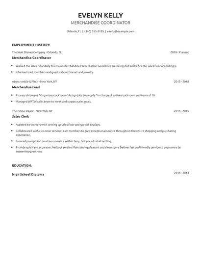Merchandise Coordinator Resume