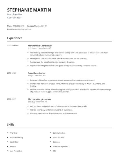 Merchandise Coordinator Resume