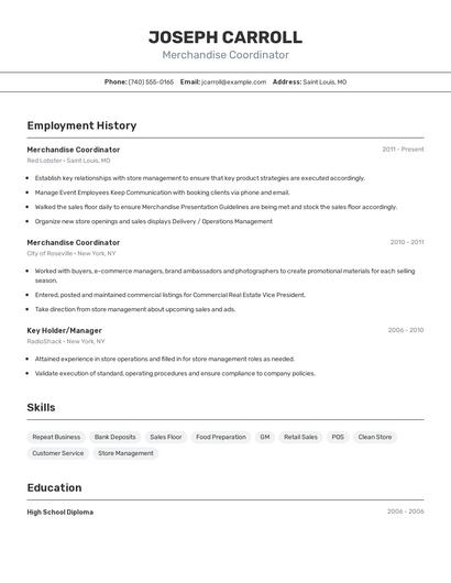 Merchandise Coordinator Resume