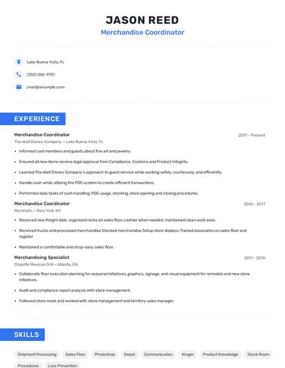 Merchandise Coordinator Resume