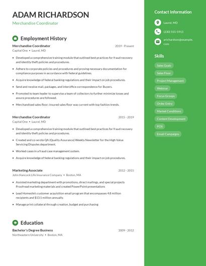 Merchandise Coordinator Resume