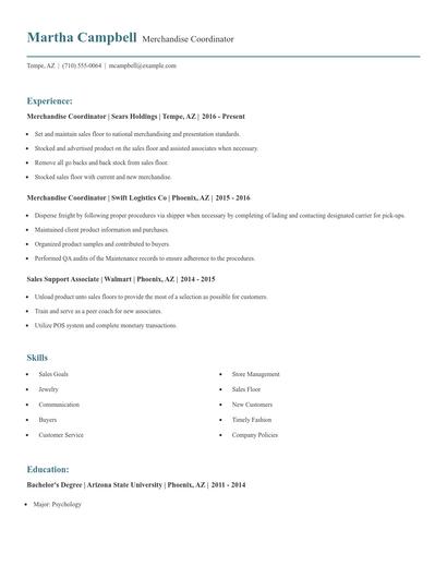 Merchandise Coordinator Resume