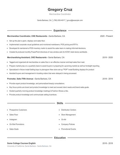 Merchandise Coordinator Resume