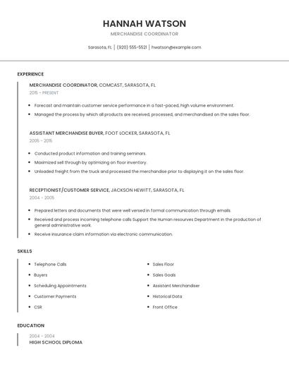 Merchandise Coordinator Resume