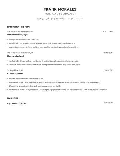 Merchandise Displayer Resume