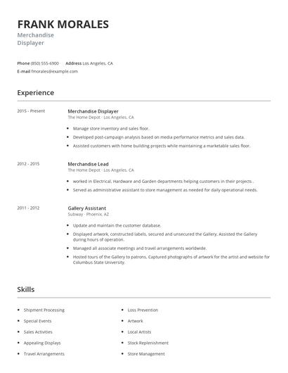 Merchandise Displayer Resume