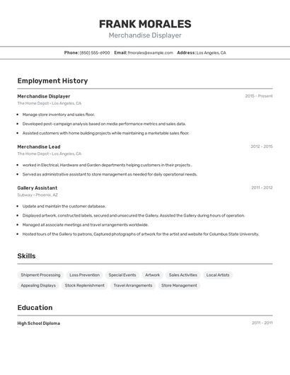 Merchandise Displayer Resume