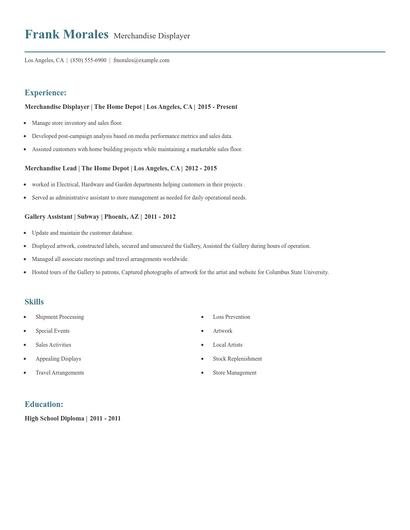 Merchandise Displayer Resume