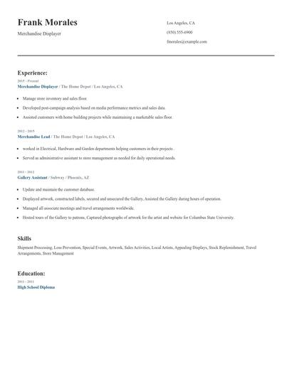 Merchandise Displayer Resume