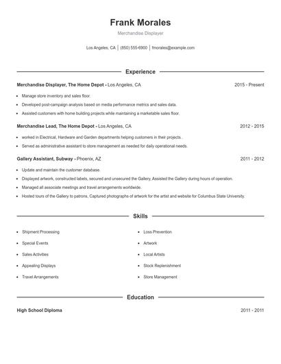 Merchandise Displayer Resume