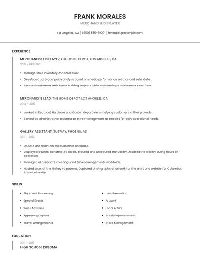 Merchandise Displayer Resume