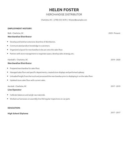 Merchandise Distributor Resume