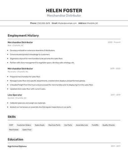 Merchandise Distributor Resume