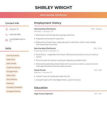Merchandise Distributor Resume