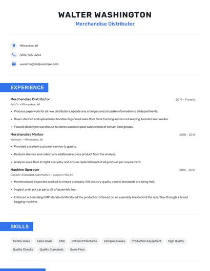 Merchandise Distributor Resume